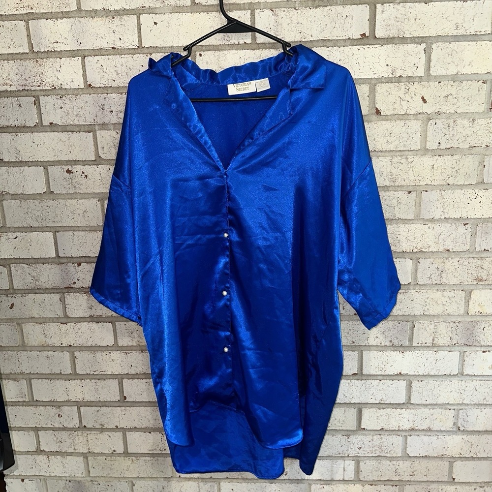 Victoria Secret  Vintage Women's Sleeping Gown Royal Blue Size M/L Pearl Snaps